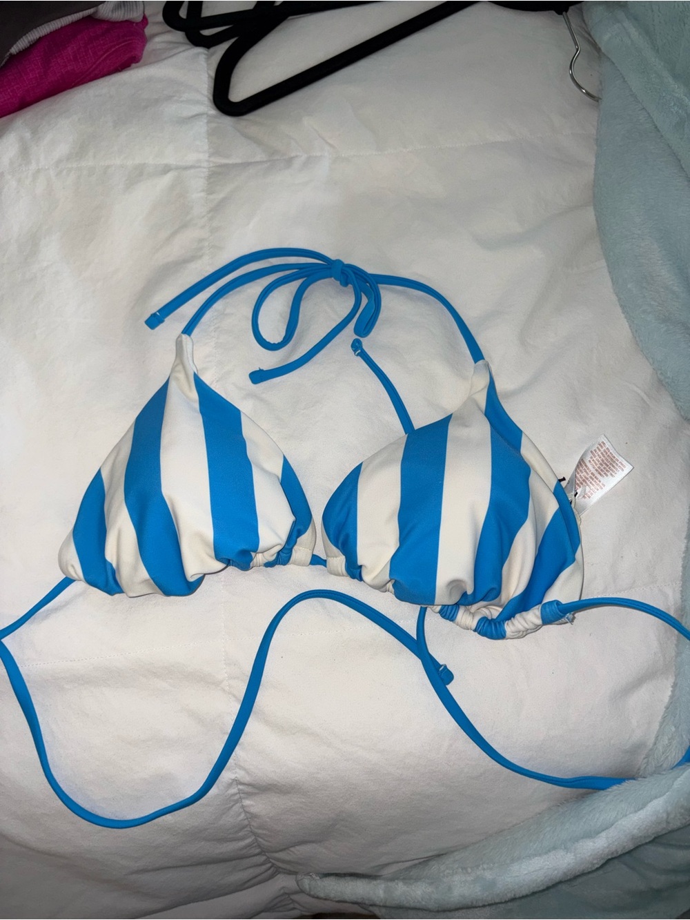 Shade & Shore Blue & White Striped Triangle Bikini Top